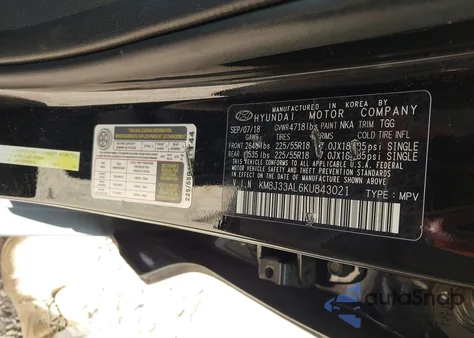 2019 Hyundai Tucson Limited/Sel/Sport/Ultimate/Value/Night z USA, uszkodzony, nr VIN KM8J33AL6KU843021